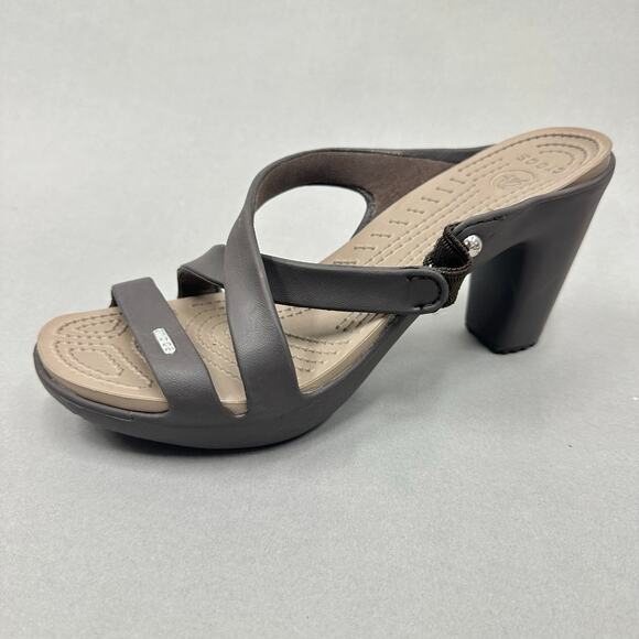 CROCS Cyprus IV Heel Brown Mushroom Brown Sandals Rubber Jelly Womens Size 9 - Picture 1 of 14
